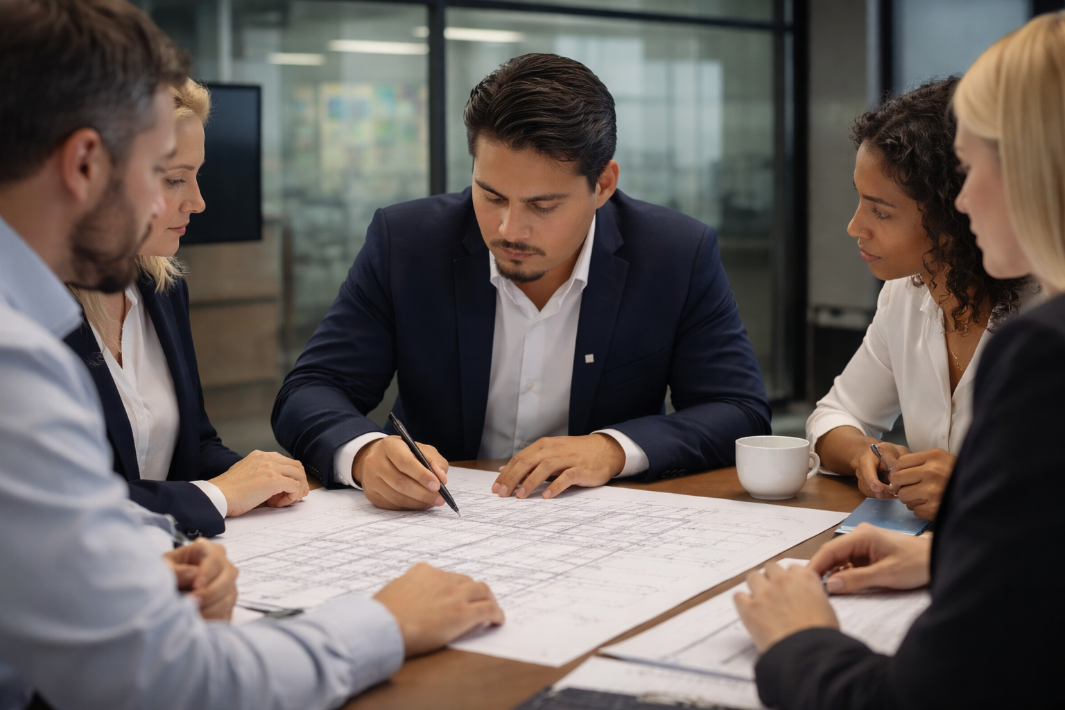 CENTURIX team reviewing construction blueprints